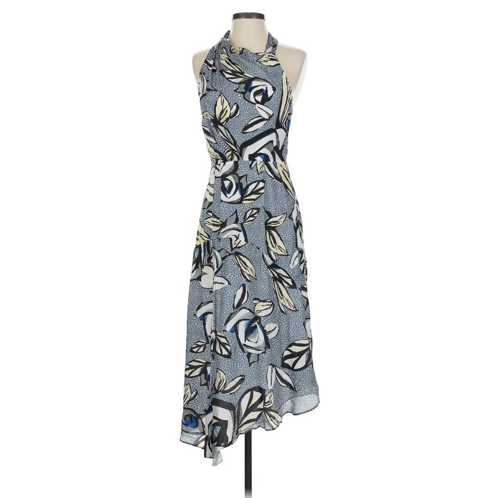 Reiss Black, White & Blue Asymmetrical Cocktail Dress
